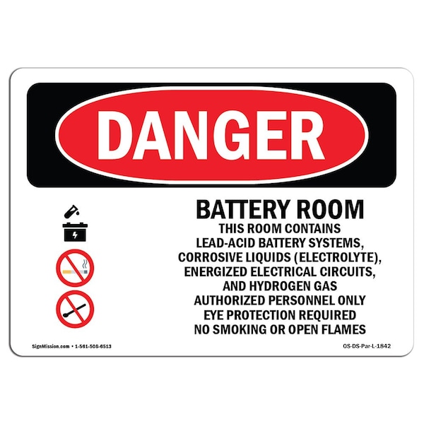 Sign, 3.5" H, 5" W, Battery Room Authorized Personnel Only, Landscape, DS-D-35-L-1842-10PK